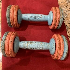 Vintage 1960’s Pair HealthWays Pink & Blue 4 lb Glamour Dumbells
